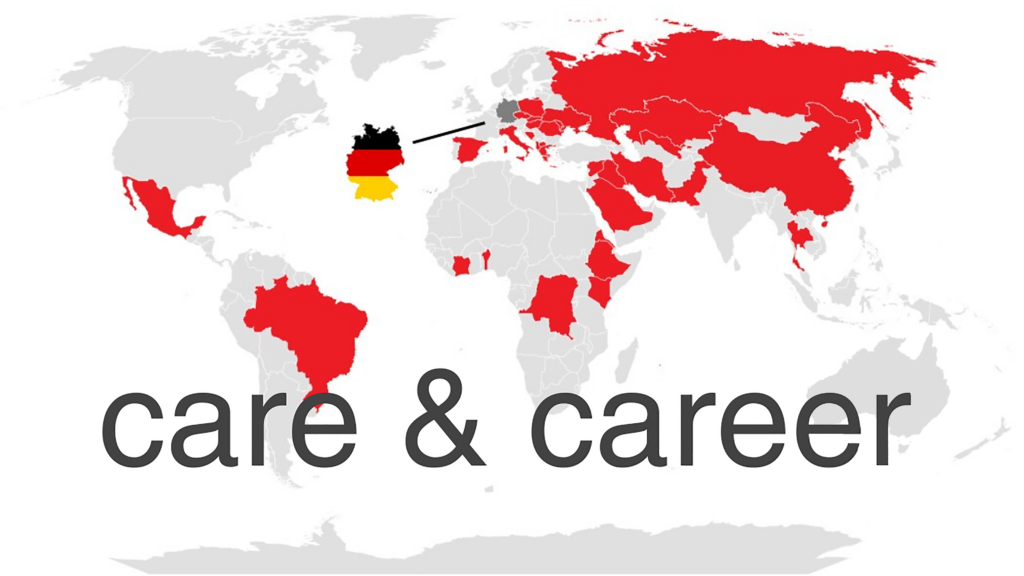 care nad career: Weltkarte mit den Herkunftsländern der BRK-Mitarbeitenden